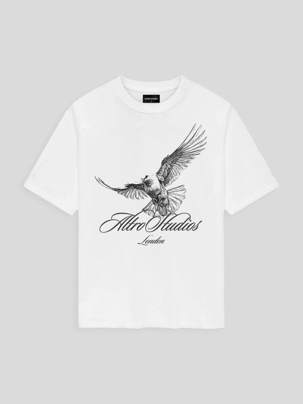 ALTRO STUDIOS “BIRD” LOGO PRINT WHITE T-SHIRT