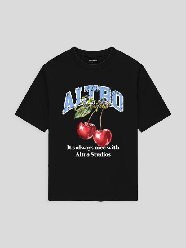 ALTRO STUDIOS “CHERRY” LOGO PRINT BLACK T-SHIRT