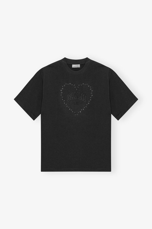 Black Heavy Cotton Drop Shoulder Heart T-shirt