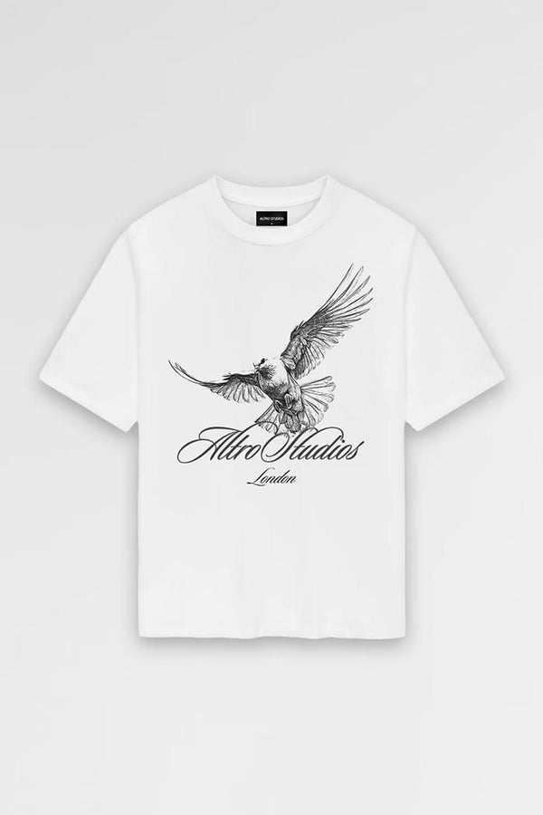 ALTRO STUDIOS “BIRD” LOGO PRINT WHITE T-SHIRT