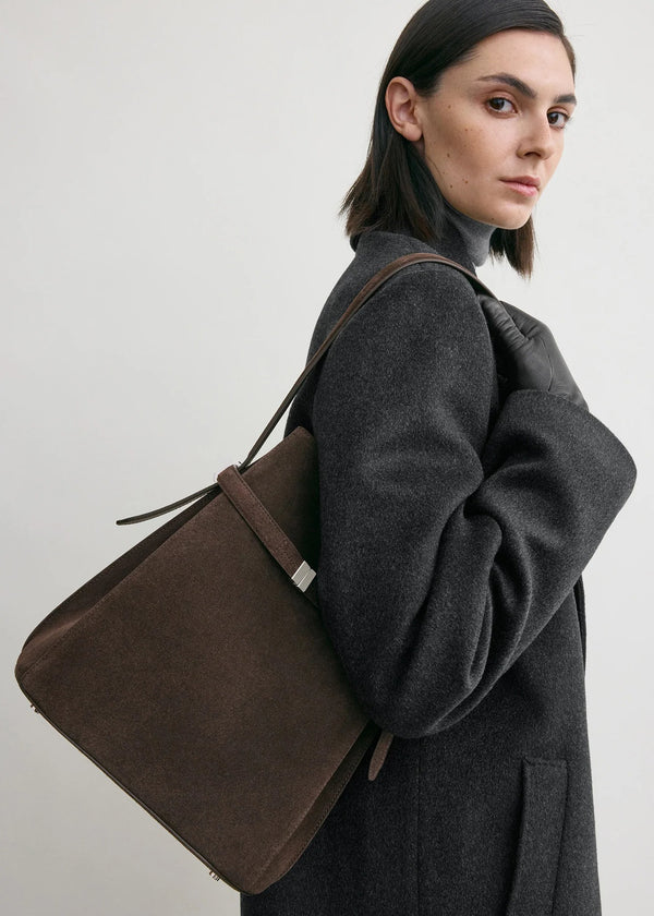 TOTEME - BELTED SUEDE BUCKET BAG BROWN