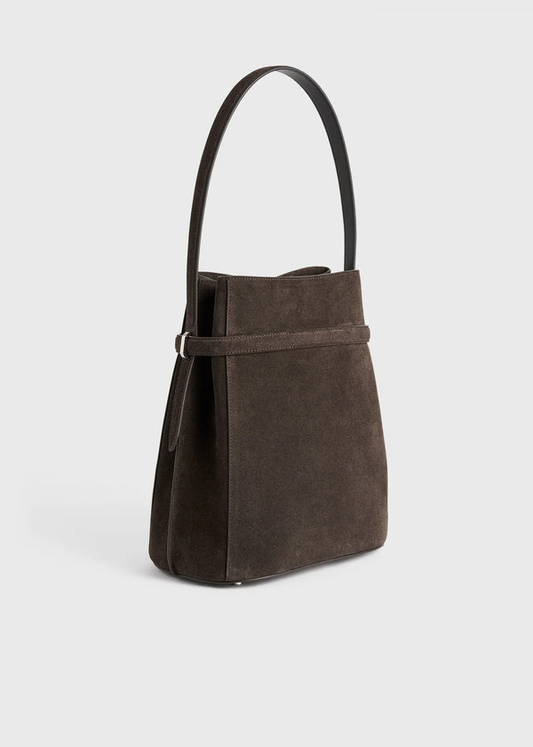 TOTEME - BELTED SUEDE BUCKET BAG BROWN
