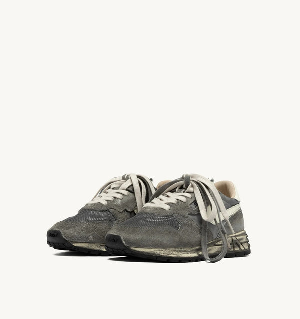 REELWIND SUPER VINTAGE SNEAKERS IN WHITE AND BLACK SUEDE AND NYLON