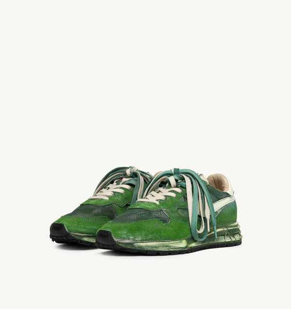 REELWIND SUPER VINTAGE SNEAKERS IN WHITE AND GREEN SUEDE AND NYLON
