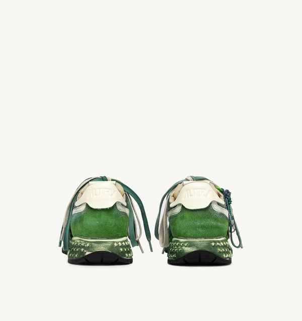 REELWIND SUPER VINTAGE SNEAKERS IN WHITE AND GREEN SUEDE AND NYLON