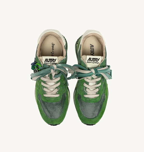 REELWIND SUPER VINTAGE SNEAKERS IN WHITE AND GREEN SUEDE AND NYLON