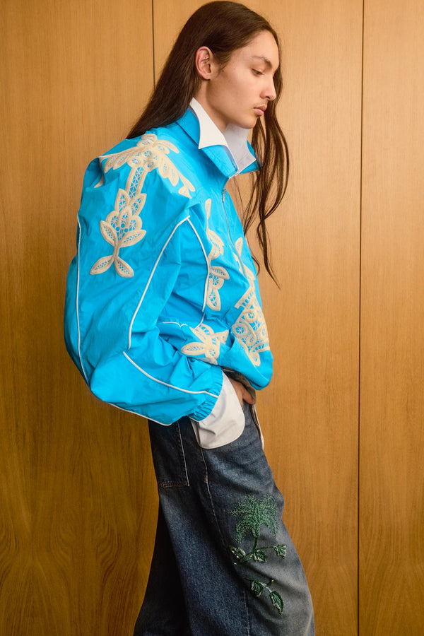 Turquoise Embroidered Track Jacket