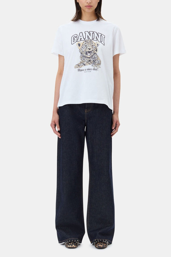 GANNI BASIC JERSEY LEOPARD RELAXED T-SHIRT