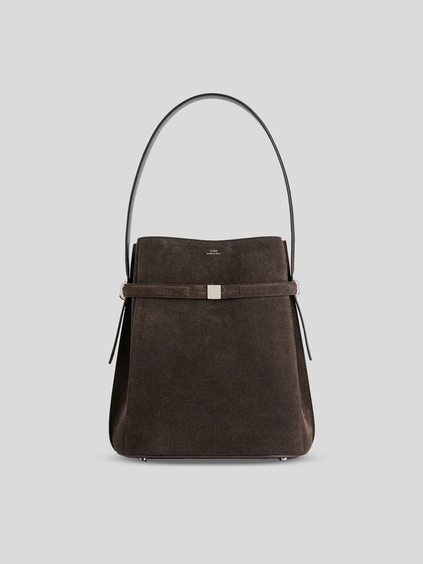TOTEME - BELTED SUEDE BUCKET BAG BROWN