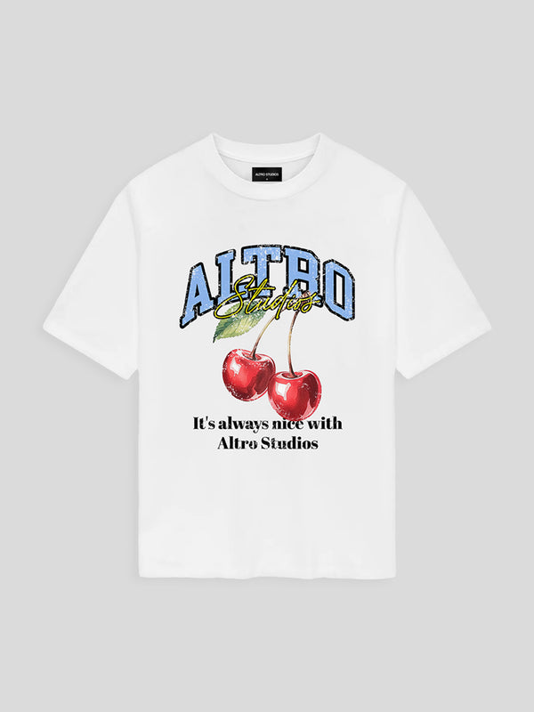 ALTRO STUDIOS “CHERRY” LOGO PRINT WHITE T-SHIRT