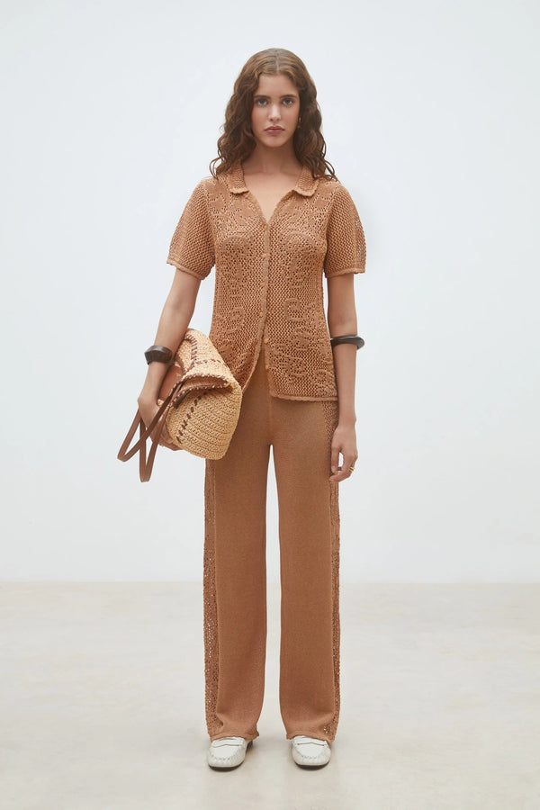 Jovan - Wide-leg pants in openwork knit