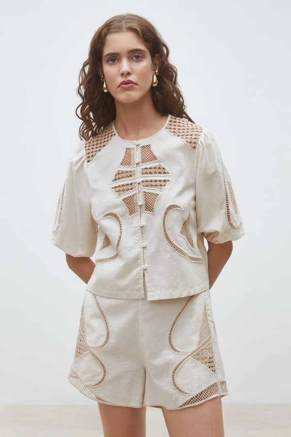 Lindsay - Blouse with geometric embroideries