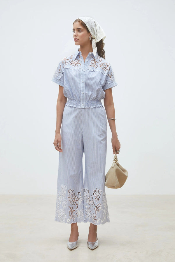 Lolita - Short blouse with embroidered stripes