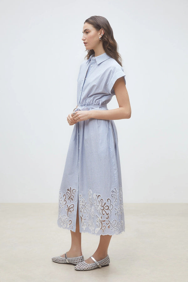 Clark - Long shirt dress with embroidered stripes