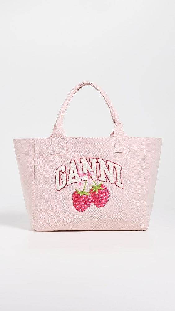 GANNI MEDIUM TRAPEZE SHOPPER RASPBERRY PRINT