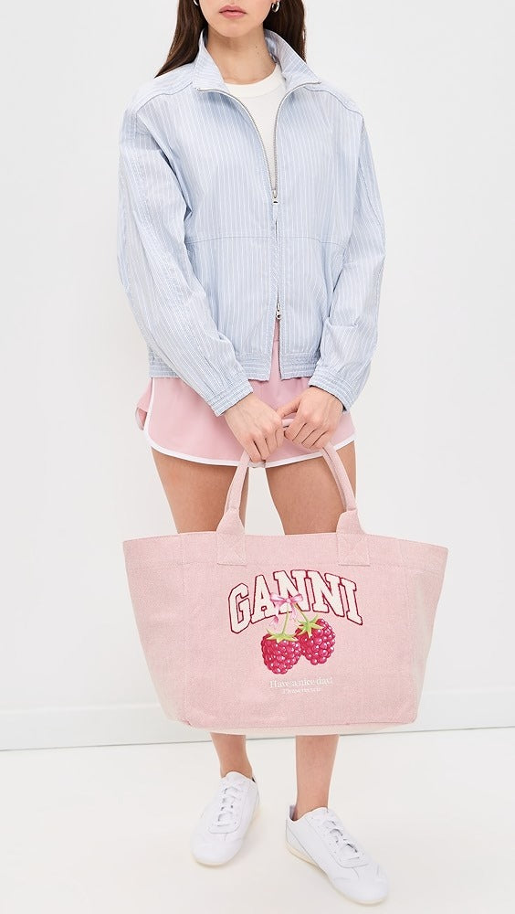 GANNI MEDIUM TRAPEZE SHOPPER RASPBERRY PRINT
