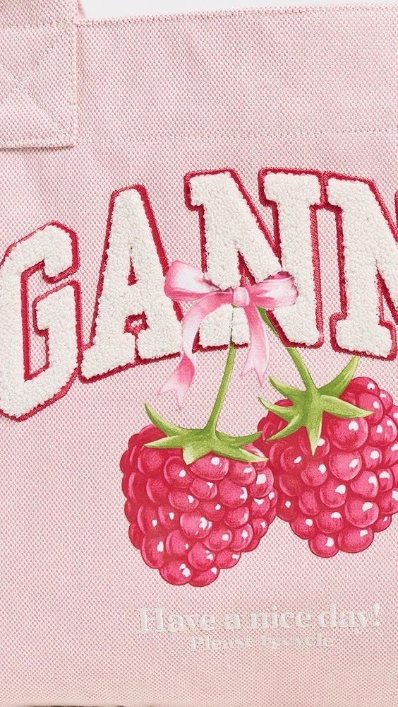 GANNI MEDIUM TRAPEZE SHOPPER RASPBERRY PRINT