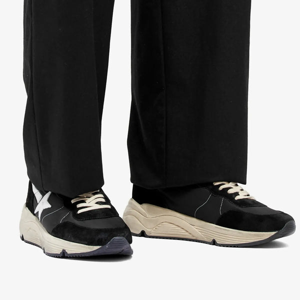 RUNNING SOLE NYLON UPPER SUEDE TOE AND SPUR LEATHER STAR&AND HEEL - BLACK/WHITE