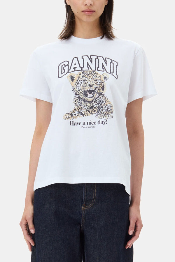GANNI BASIC JERSEY LEOPARD RELAXED T-SHIRT